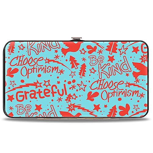 Buckle-Down Geldbörse, aufklappbar, Grateful Optimism Be Kind Icons Collage Blau Rot, veganes Leder, Blau / Rot, 7" x 4", Casual von Buckle-Down