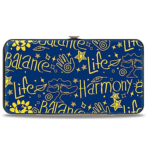 Buckle-Down Geldbörse, aufklappbar, Harmony Balance Life Icons Collage blau gelb, veganes Leder, Blau, 7" x 4", Casual von Buckle-Down