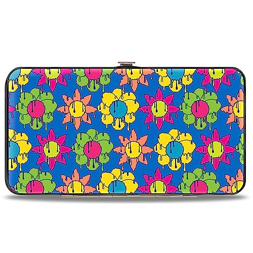 Buckle-Down Geldbörse, aufklappbar, flippige Blume, tropfenblau, mehrfarbig, veganes Leder, Blau, 7" x 4", Casual von Buckle-Down