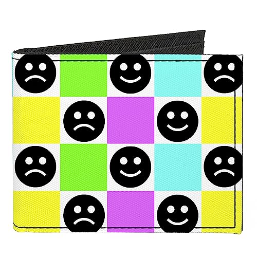 Buckle-Down Geldbörse, doppelt gefaltet, Smiley, trauriges Gesicht, Karo, mehrfarbig, weiß, Leinwand, 4.0" x 3.5", Casual von Buckle-Down