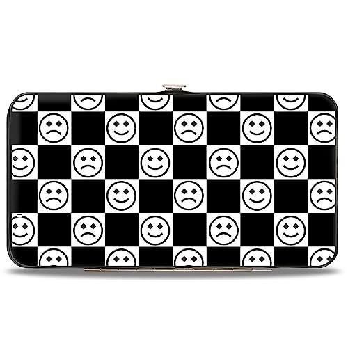 Buckle-Down Geldbörse aufklappbar Smiley Sad Face Checker Schwarz Weiß Veganes Leder, Weiss/opulenter Garten, 7" x 4", Casual von Buckle-Down