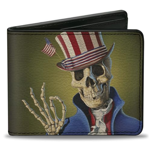 Buckle-Down Grateful Dead Doppelfalt-Geldbörse mit Standard-Geldscheinfach und Kartenfächern, Dave's Picks Volume Four College of William und Mary Uncle Sam Cover Art, veganes Leder, Grün , 4.0" x von Buckle-Down
