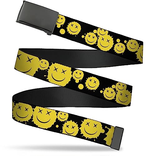 Buckle-Down Gürtel, Flip Web Gürtel Smiley Gesicht Splatter Streuung Schwarz Gelb Verstellbar, Schwarz, 1.5" Wide - Fits up to Pant Size 52 Buckle-Down Gürtel, Flip Web Gürtel Smiley Gesicht Splatter Streuung Schwarz Gelb Verstellbar, Schwarz, 1.5" Wide - Fits up to Pant Size 52 von Buckle-Down