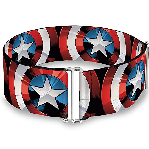 Buckle-Down Gürtel Damen Cinch Captain America Pop Art Shield Repeat Schwarz in verstellbaren Größen, Captain America, 3" x 44" von Buckle-Down