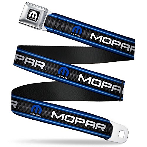 Buckle-Down Gürtel Full Color Seatbelt Belt-Mopar Text/Logo/Stripe/Grill Black/Grays/Blue Glow/White Webbing, Mehrfarbig, 1.5" Wide-24-38 Inches in Length von Buckle-Down