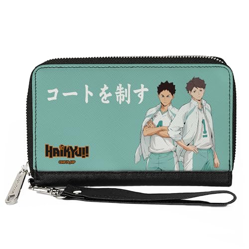 Buckle-Down Haikyu Geldbörse mit umlaufendem Reißverschluss, Aoba Johsai High Ikawa und Iwaizumi Pose Türkis, Veganes Leder von Buckle-Down