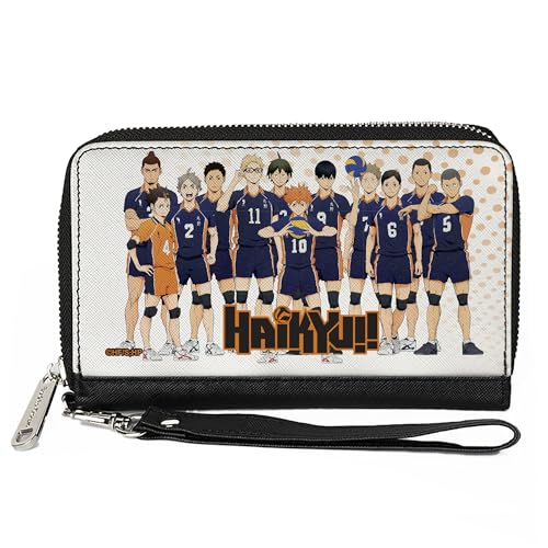 Buckle-Down Haikyu Geldbörse mit umlaufendem Reißverschluss Karasuno High School Team Group Pose Weiß Veganes Leder von Buckle-Down