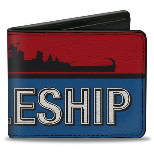 Buckle-Down Hasbro Geldbörse Bifold Schlachtschiff Silhouette und Text Rot Blau Schwarz Weiß Vegan Leder, Mehrfarbig, 4.0" x 3.5", Casual von Buckle-Down