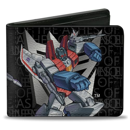 Buckle-Down Hasbro Geldbörse Bifold Transformers Starscream Poses und Decepticon Shield Grays, veganes Leder, Schwarz, 4.0" x 3.5", Casual von Buckle-Down