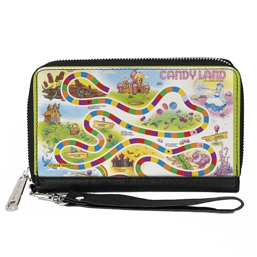 Buckle-Down Hasbro Geldbörse mit umlaufendem Reißverschluss, Candy Land Game Board Layout, veganes Leder, Mehrfarbig, 7.5"x4.5", Casual von Buckle-Down