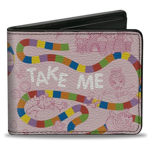 Buckle-Down Hasbro Wallet Bifold Candy Land Game Path and Characters Take Me To The Candy Pink Vegan Leather, Pink, 4.0" x 3.5", Casual von Buckle-Down