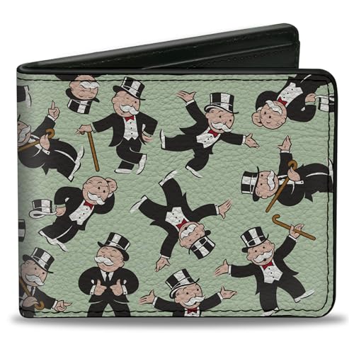 Buckle-Down Hasbro Wallet Bifold Mr Monopoly Rich Uncle Pennybags Poses Scattered Green Vegan Leder, Grün , 4.0" x 3.5", Casual von Buckle-Down