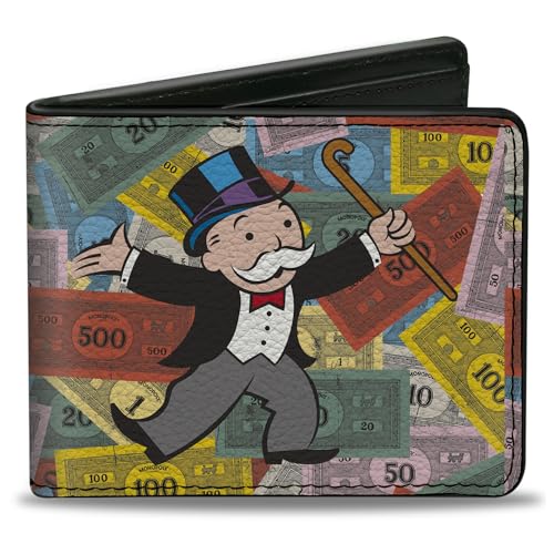 Buckle-Down Hasbro Wallet Bifold Mr Monopoly Rich Uncle Pennybags Stacked Money Pose, Veganes Leder, Mehrfarbig, 4.0" x 3.5", Casual von Buckle-Down
