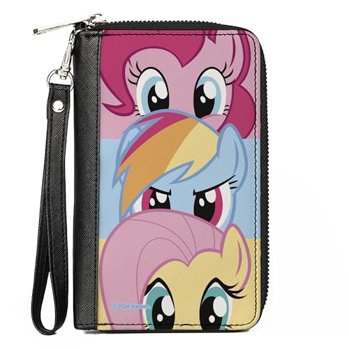 Buckle-Down Hasbro Wallet Zip Around My Little Pony Pinkie Pie Rainbow Dash Fluttershy Face Stack, Veganes Leder, Mehrfarbig, 7.5"x4.5", Casual von Buckle-Down