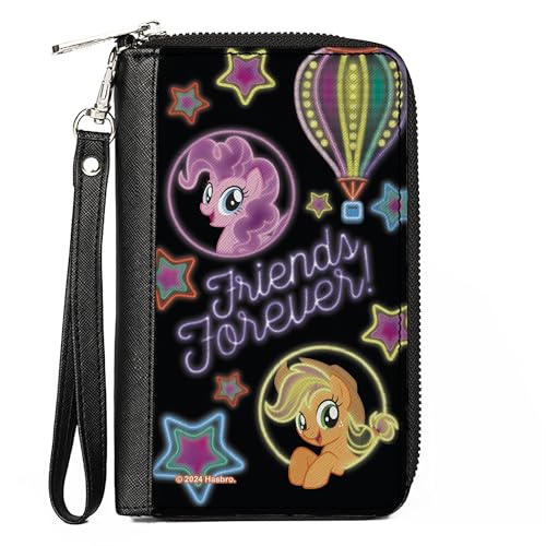 Buckle-Down Hasbro Wallet Zip Around My Little Pony Pinkie Pie und Applejack Friends Forever Neon Vegan Leder, Mehrfarbig, 7.5"x4.5", Casual von Buckle-Down
