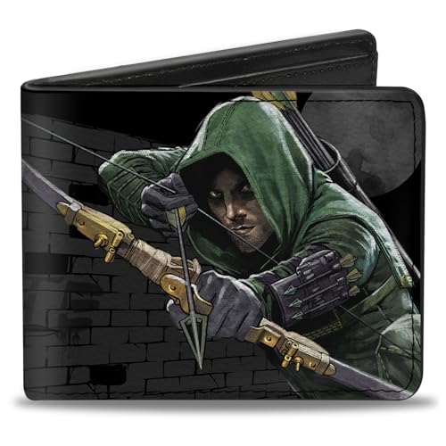 Buckle-Down Herren Arrow Aiming Pose + Vigilante Bricks Black/Grays Reisezubehr-Bi-Fold-Brieftasche, Mehrfarbig, Standard größe von Buckle-Down
