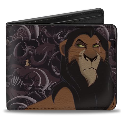 Buckle-Down Herren Disney Wallet Bifold The Lion King Scar Pose Elephant Graveyard Bones Browns Vegan Leather 10.2 cmx8.9 cm, The Lion King Scar, 4.0" x 3.5", Disney Wallet Bifold The Lion King Scar von Buckle-Down