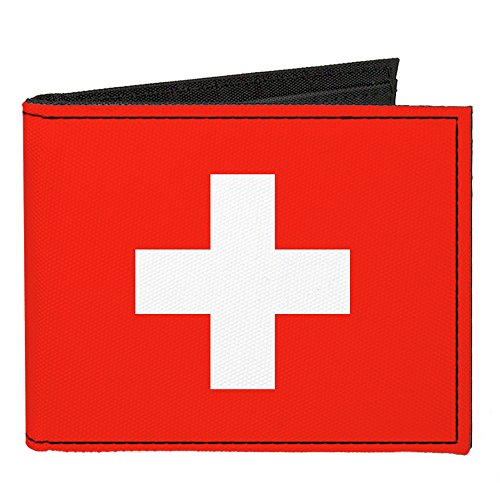 Buckle-Down Herren Canvas Wallet-Switzerland Flag Reisezubehr-Bi-Fold-Brieftasche, rot, Einheitsgröße von Buckle-Down