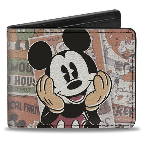 Buckle-Down Herren Classic Mickey Sitting Pose Close-up Stacked Comics Reisezubehr-Bi-Fold-Brieftasche, Mehrfarbig, Standard größe von Buckle-Down