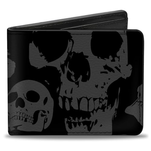 Buckle-Down Herren Pu Bifold Wallet Reisezubehör-Bi-Fold-Brieftasche, Mutlicolor Schwarzer Schädel, 4.0" x 3.5" von Buckle-Down