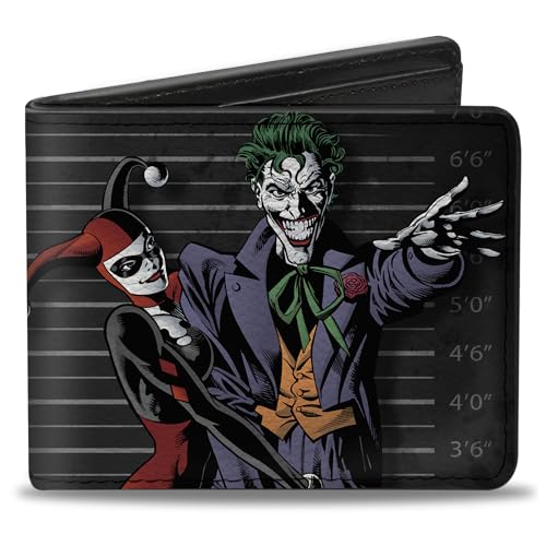 Buckle-Down Herren Harley Quinn Hugging Joker Pose/Lineup Grays Reisezubehör-Bi-Fold-Brieftasche, Mehrfarbig, Standard Size von Buckle-Down