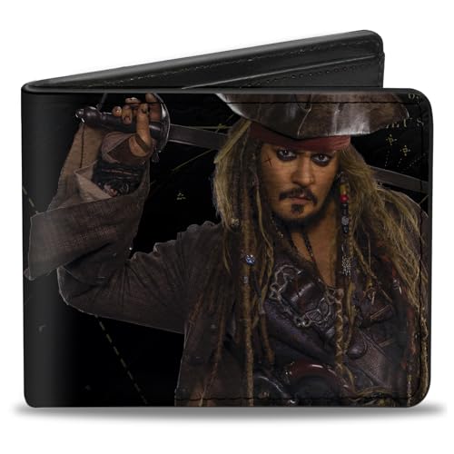Buckle-Down Herren Jack Sparrow Vivid Sword Pose + Pirates Logo/Skull Reisezubehr-Bi-Fold-Brieftasche, Mehrfarbig, Standard größe von Buckle-Down