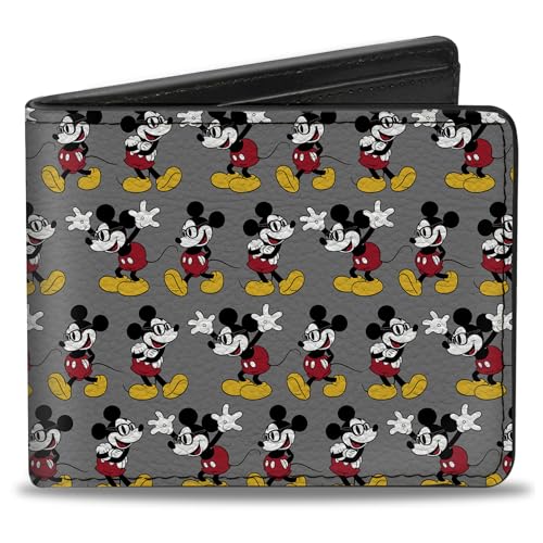 Buckle-Down Herren Nerdy Mickey Mouse 3-Pose Stripe Gray Reisezubehör-Bi-Fold-Brieftasche, Mehrfarbig, Standard größe von Buckle-Down