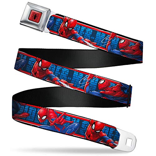 Buckle-Down Herren Sicherheitsgurt Kinder, Spider/Man Action Posen/Bricks/Stripe Blues/Rot/Weiß, 2,5 cm breit, 50,8-91,4 cm, Jungen, Gürtel, mehrfarbig, 1.5" Wide - 24-38 Inches in Length von Buckle-Down