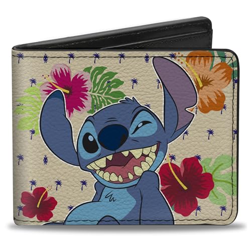 Buckle-Down Herren Stitch Winking Pose + Ohana Means Family/Tropical Icons Zweifalten-Geldbörse, Mehrfarbig, Standard größe von Buckle-Down