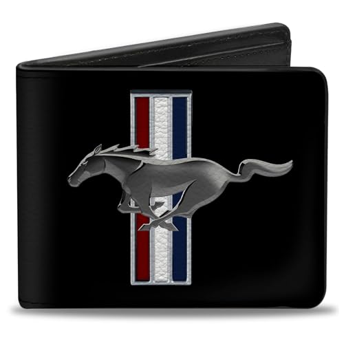Buckle-Down Herren Wallet Ford Mustang W/Bars Logo Centered Reisezubehör-Bi-Fold-Brieftasche, Mehrfarbig, 4.0" x 3.5" von Buckle-Down