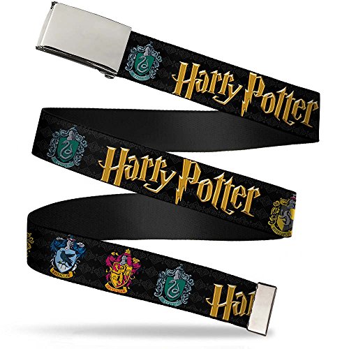 Buckle-Down Herren Web Belt 1.25" Gürtel, Harry Potter Hufflepuff/Ravenclaw/Gryffindor/Slytherin Wappen schwarz, 3 cm Breit-107 cm hosengröße von Buckle-Down