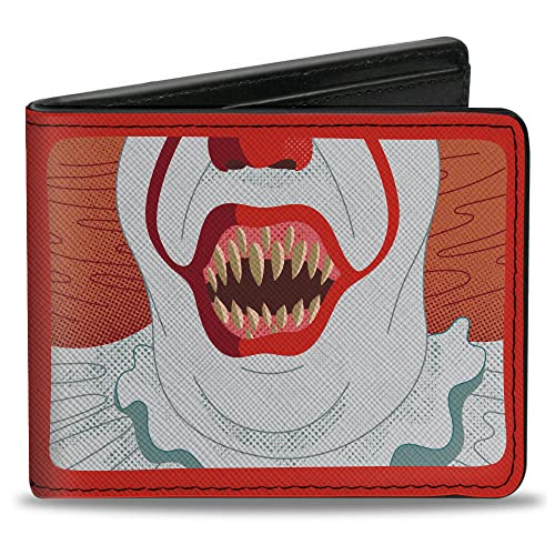 Buckle-Down Horror Movies Wallet, Bifold, It Chapter Two Pennywise Smile Close Up und Titel Logo Rot, Veganes Leder, Rot/Ausflug, einfarbig (Getaway Solids), 4.0" x 3.5", Casual von Buckle-Down