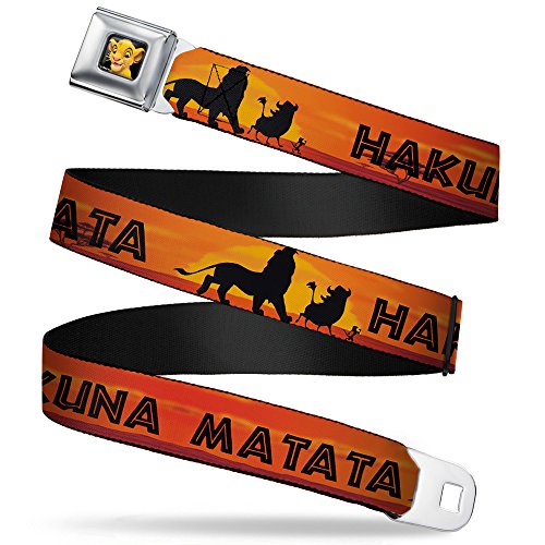 Buckle-Down Jungen Simba2 Close-UP Full Color Seatbelt Belt-Lion King Hakuna Matata Sunset Oranges/Black Webbing Grtel, Mehrfarbig, 4 cm Breit-61/97 cm Länge von Buckle-Down