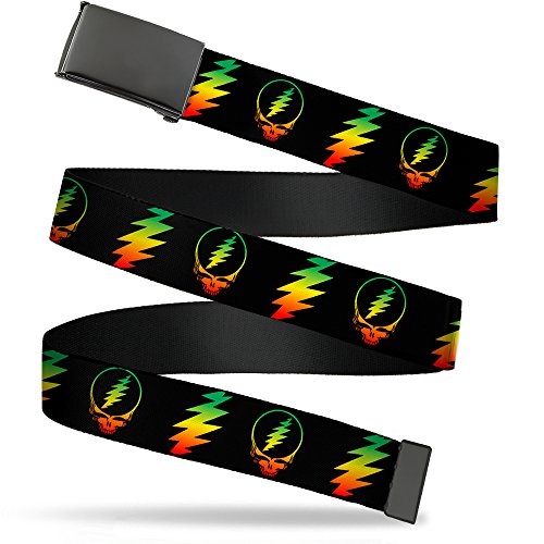 Buckle-Down Jungen Web Belt Grateful Dead 1.5" Gürtel, Steal Your Face W/Lightning Bolt Repeat Schwarz/Rasta, 4 cm Breit / 42 cm Hosen Größe von Buckle-Down