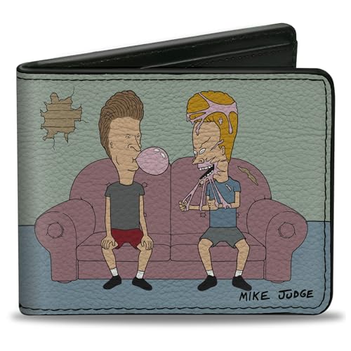 Buckle-Down MTV Wallet Bifold, Beavis and Butt Head Classroom Pencil Scene and Title Logo, Vegan Leather, Mehrfarbig, 4.0" x 3.5", Casual von Buckle-Down