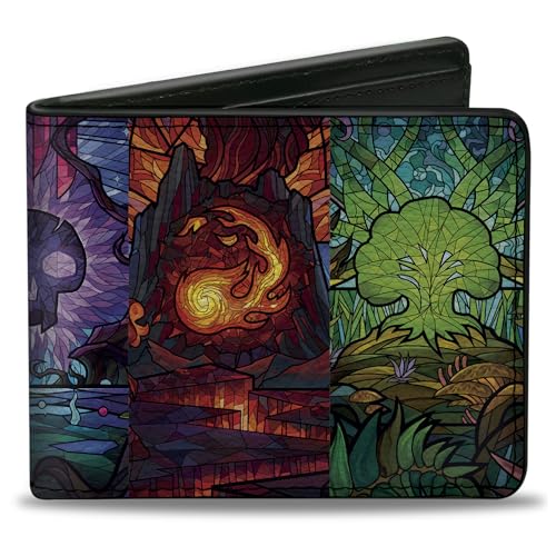 Buckle-Down Magic the Gathering Geldbörse, Bifold, Magic the Gathering, Buntglas, Mana-Symbole, mehrfarbig, veganes Leder, Mehrfarbig, 4.0" x 3.5", Casual von Buckle-Down
