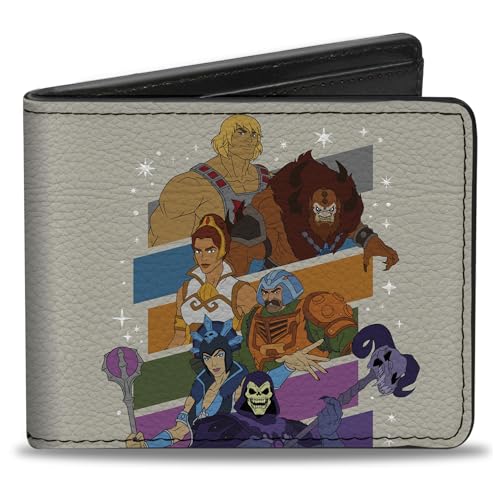 Buckle-Down Masters of the Universe Geldbörse, Bifold, Masters of the Universe Character Stripe Poses Mehrfarbig, veganes Leder, Weiss/opulenter Garten, 4.0" x 3.5", Casual von Buckle-Down