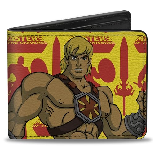 Buckle-Down Masters of the Universe Wallet Bifold Masters of the Universe He Man Pose and Logo Yellow Red Blues, Vegan Leather von Buckle-Down