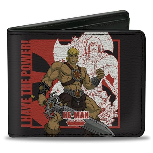 Buckle-Down Masters of the Universe Wallet Bifold Masters of the Universe He Man and Skeletor Pose and Quotes Vegan Leather, Schwarz, 4.0" x 3.5", Casual von Buckle-Down
