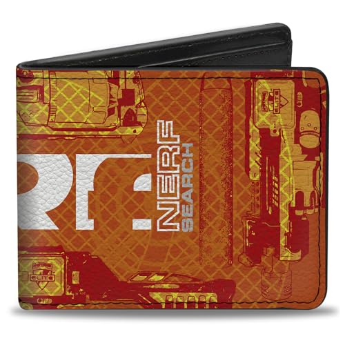 Buckle-Down Nerf Wallet Bifold Nerf Search Destroy Blasters Collage Reds Oranges White Vegan Leather von Buckle-Down
