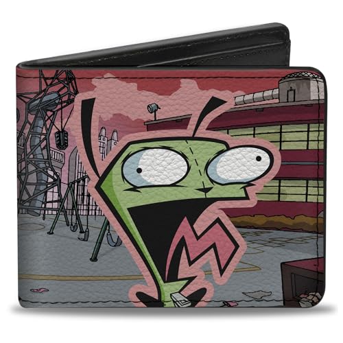 Buckle-Down Nickelodeon Geldbörse Bifold Invader Zim und GIR Hund Rooftop Szene Vegan Leder, Mehrfarbig, 4.0" x 3.5", Casual von Buckle-Down