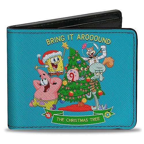 Buckle-Down Nickelodeon Geldbörse Bifold SpongeBob Schwammkopf The Christmas Tree Group Pose Blau Veganes Leder, Blau, 4.0" x 3.5", Casual von Buckle-Down