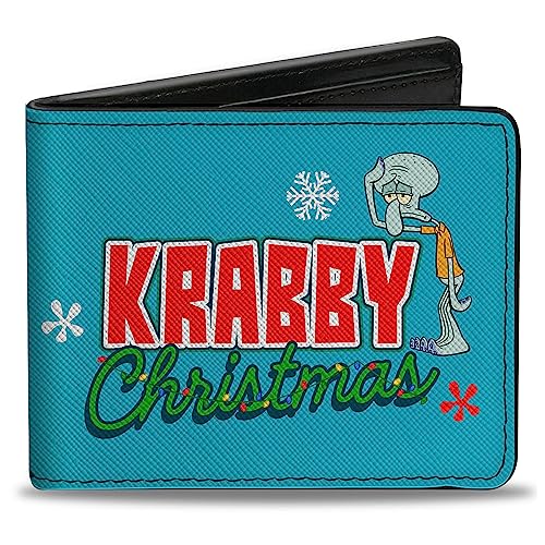 Buckle-Down Nickelodeon Geldbörse Bifold SpongeBob Squidward Tentakel Krabby Christmas Pose Blau Veganes Leder, Blau, 4.0" x 3.5", Casual von Buckle-Down