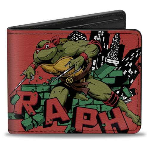 Buckle-Down Nickelodeon Geldbörse Bifold Teenage Mutant Ninja Turtles Raph Action Pose Rot Veganes Leder, 4.0" x 3.5", Casual von Buckle-Down