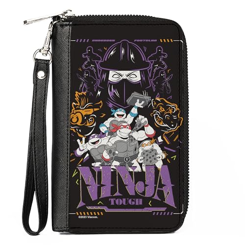 Buckle-Down Nickelodeon Geldbörse mit Reißverschluss, Ninja Turtles Ninja Tough Group Pose und Enemies Black Multi, veganes Leder, 7.5"x4.5", Casual von Buckle-Down