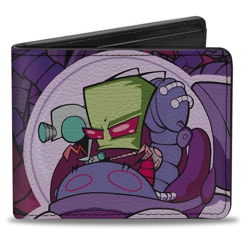 Buckle-Down Nickelodeon Wallet Bifold Invader Zim und GIR Voot Cruiser Pose und Logo Purples Pink Vegan Leder, Violett, 4.0" x 3.5", Casual von Buckle-Down