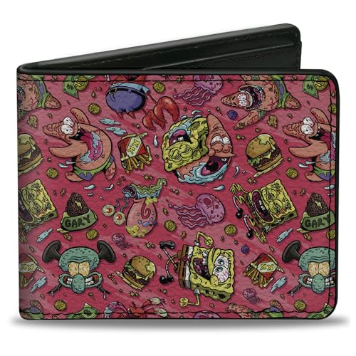 Buckle-Down Nickelodeon Wallet Bifold SpongeBob Funky Character Swirl Collage Pink Vegan Leder, Pink, 4.0" x 3.5", Casual von Buckle-Down