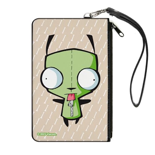 Buckle-Down Nickelodeon Zip Around Wallet Invader Zim GIR Pose and Bone Tan White Canvas, Weiss/opulenter Garten, Large, Casual von Buckle-Down