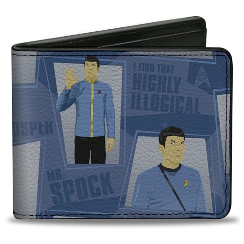 Buckle-Down Paramount Network Bifold Wallet with Standard Billfold and Card Slots, Classic Star Trek Spock Poses and Quotes Collage Blues, Vegan Leather, Blau, 4.0" x 3.5", Casual von Buckle-Down