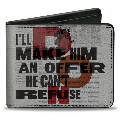 Buckle-Down Paramount Pictures Wallet Bifold The Godfather I'll Make Him an Offer and Logo News Print Vegan Leather, Weiss/opulenter Garten, 4.0" x 3.5", Casual von Buckle-Down